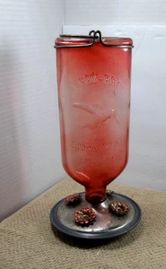 Perky-Pet vintage bottle glass hummingbird feeder red glass bottle 4 ports - Picture 1 of 10
