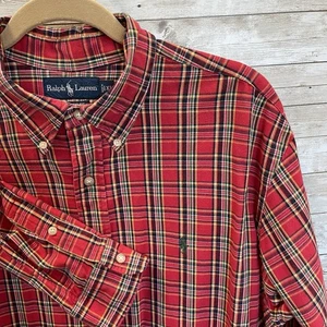 Vintage Polo Ralph Lauren Mens XL Shirt Classic Fit Red Tartan Plaid Button Down - Picture 1 of 8