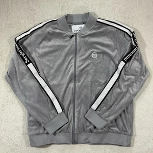 Sergio Tacchini Velour Track Jacket Full Zip Gray Black White Stripe Menswear XL - Picture 1 of 12