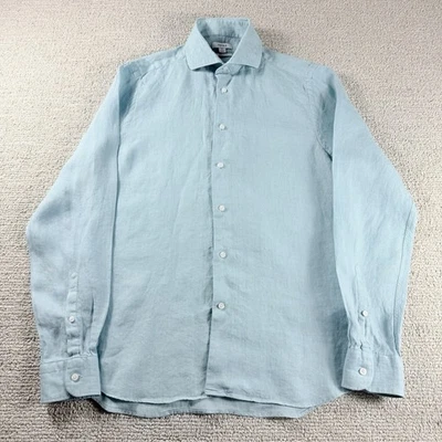Camisa Reiss de lino manga corta calce regular con botones verde para hombre talla M Foto 1 de 4