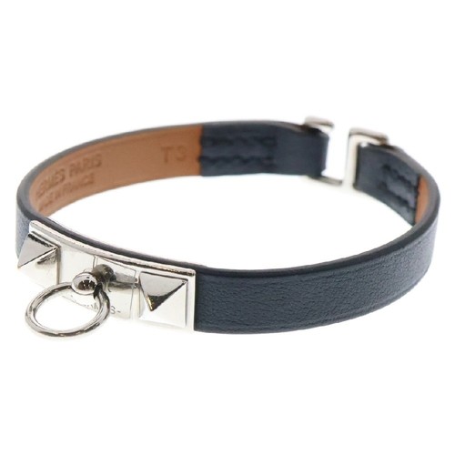 HERMÈS HERMES U Bracciale Rivalmini Pelle Stampato Nero Argento MZ 009 CS Donna Ex+