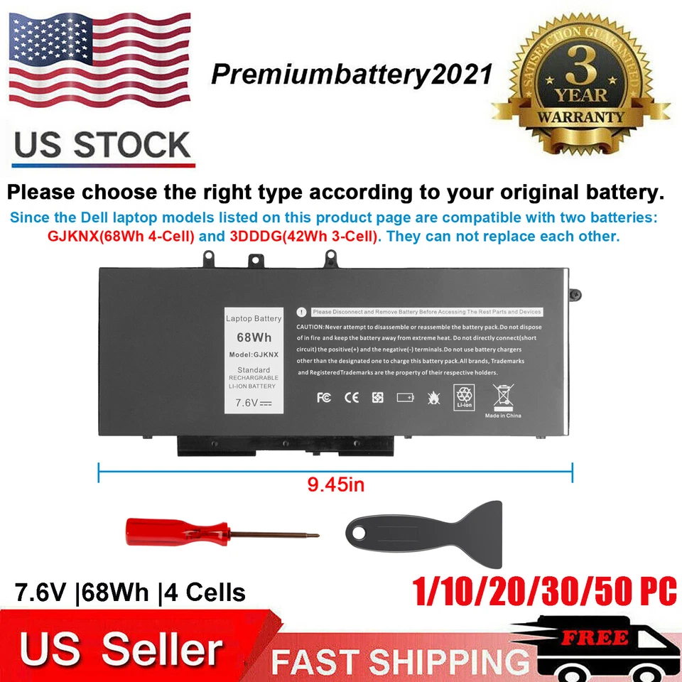 LOTE GJKNX Bateria Para Dell Latitude 5480 5580 5490 5580 5590 5591 GD1JP DY9NT - Imagem 1 de 4