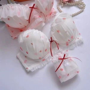 Japanese Women Printing Wireless Thin Cup Cute Gathering Sexy Underwear Bra Set - Picture 1 of 12