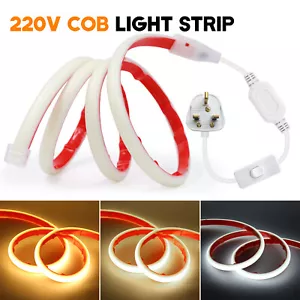 COB LED Strip Light High Density Flexible Tape Self Adhesive Kitchen Garden 220V - Picture 1 of 15