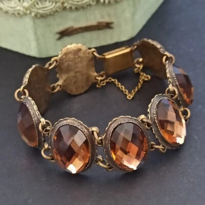 Michal Negrin Bracelet Brown Huge Fasted Crystals Royal Victorian Revival Bling - Image 1 of 4