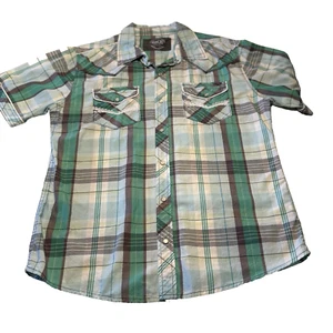 BKE Hemd Erwachsene Large grün kariert Kurzarm Perlen Druckknopf Western Slim Fit Herren - Bild 1 von 10