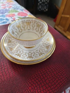 Royal Tuscan GAINSBOROUGH Fine Bone China Gilt  Tea Cup Saucer Bread Plate 3 Pc - Picture 1 of 8