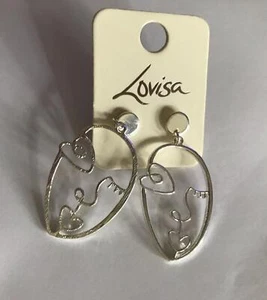 "Pendientes colgantes perforados tono plata cara mujer LOVISA marca nuevos con etiquetas 2""" - Imagen 1 de 5