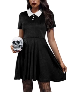 Deluxe Velvet Wednesday Addams Costume Fancy Dress - XS (FD37) - Picture 1 of 1