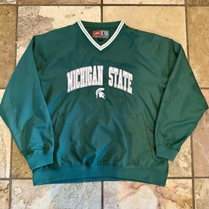 Vintage Michigan State MSU Windbreaker Jacket Men L Green Pro Player Pullover - Picture 1 of 6
