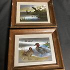 Two Vintage 3D Duck Reflective Prints Cabin Hunting Lodge Wall Decor In Frames