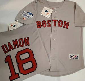 CAMISETA DE BÉISBOL GRIS de los Majestic Boston Medias Rojas Johnny Damon 2004 Serie Mundial - Imagen 1 de 1