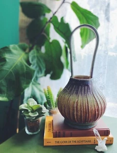 Studio Pottery Textured Vase Handle Contemporary Abstract American Art Basket - Picture 1 of 10