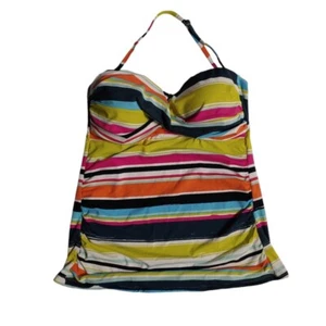 Anne Cole Signature Swimwear Tankini Top Women's Size Large Striped Halter Neck - Picture 1 of 7