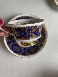 Paragon Pembroke D Bone China BLU e ORO set piattini tazza da tè vintage - Foto 1 di 7