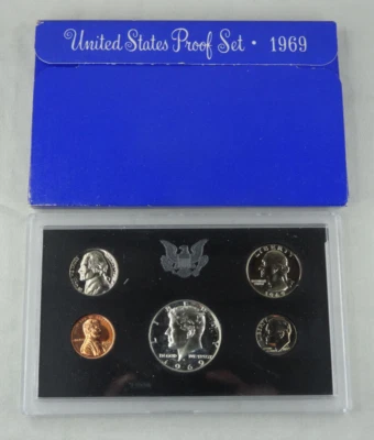 Juego de 5 monedas de prueba 1969-S US Mint con caja OGP 40 % plata Kennedy Foto 1 de 3