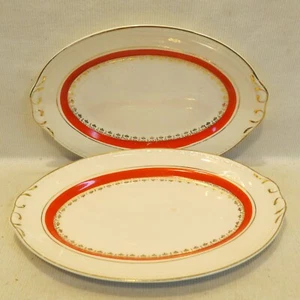 HTF VTG Laughlin Eggshell Georgian Gold Open Roses w/ Red Line Serving Platters - Picture 1 of 14