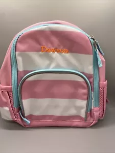 Pottery Barn Kids FAIRFAX SMALL Backpack PINK STRIPES WHITE MONOGRAM DAWSON - Picture 1 of 5