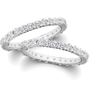 2ct Diamond Eternity Stackable Wedding Rings Set 14K White Gold - Picture 1 of 3