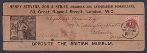 1897 1/2d HENRY STEVENS Booksellers Wrapper BRITISH MUSEUM Amerigo Vespucci - Picture 1 of 1