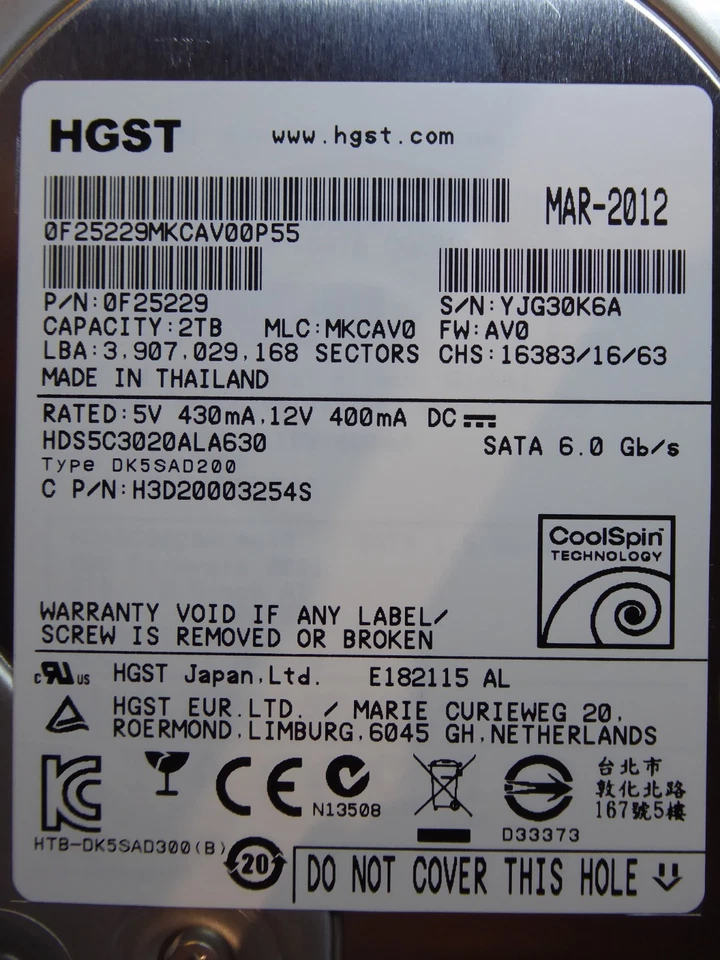 Hitachi HDS5C3020ALA630 | MLC: MKCAV0 | P/N: 0F25229 | MAR-2012 | 2TB  - Bild 1 von 1