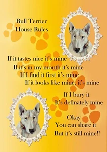 Bullterrier Comic Hundesignal ""It's Mine"" A4 laminiertes Poster Druck lustiges Geschenk - Bild 1 von 1
