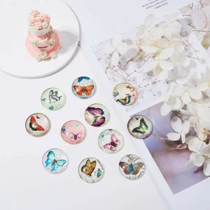 6 Butterfly Cabochons 25mm Circle Flat Domed Assorted Flatbacks Glass Lot - Picture 1 of 2
