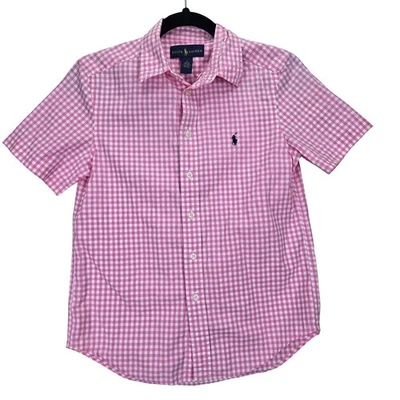Camisa Ralph Lauren Niños Rosa Guinga Manga Corta Abotonada Talla Mediana Preppy Foto 1 de 4