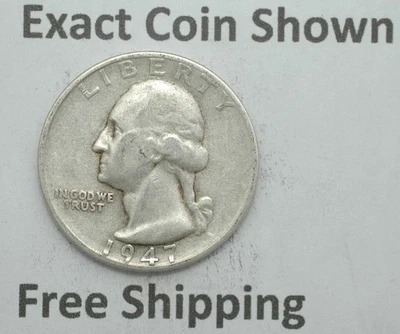 1947 S Washington Silver Quarter San Francisco Mint Mark Free Shipping - Image 1 of 2