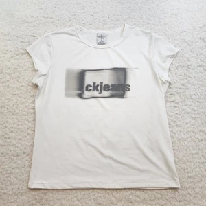 CK Calvin Klein Jeans Baby Tee T-Shirt M weiß Logo Spellout 90er 2000er Y2K - Bild 1 von 6
