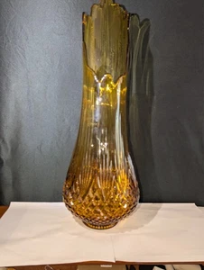 VINTAGE SMITH AMBER DIAMOND BUTT SWUNG VASE EXTRA WIDE BOTTOM MCM 23" TALL 6# - Picture 1 of 23