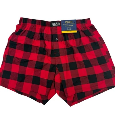 Pantalones Cortos Boxers Polo Ralph Lauren Para Hombre Medianos Franela Rojo Negro A Cuadros Nuevos con Etiquetas Foto 1 de 4