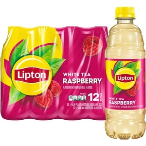 :.Lipton Raspberry 🫖 White Tea, 16.9 Fl Oz Bottles (Pack of 12).: - Picture 1 of 4