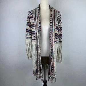 Adora Aztec Multicolored Knit Duster Cardigan Open With Fringe M/L - Picture 1 of 7