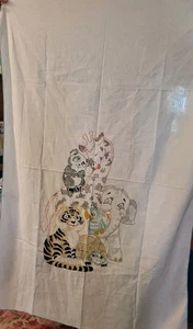 Vintage baby nursery quilt top zoo animals printed to cross stitch zebra 36x52" - Picture 1 of 4
