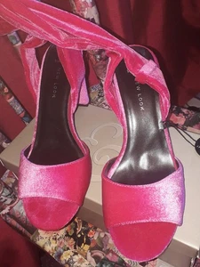 New Look pink velvety wide fit 4" heel Ankle ties size EU 39/UK 6 NEW - Picture 1 of 7