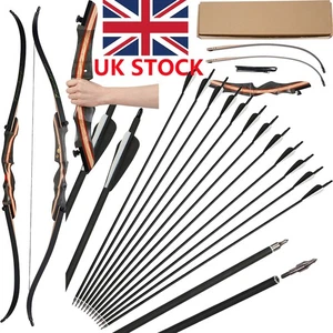 62" 20-50lbs Archery Takedown Recurve Bow Arrow Set Wooden Bow Hunting Target - Picture 1 of 18
