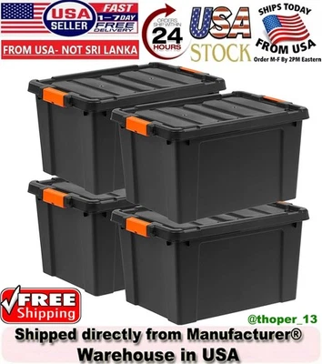 Iris® Remington Heavy Duty Store-It-All Totes, 19 Gallon, Black, Set Of 4 Totes