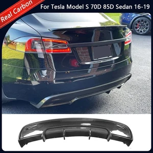 For Tesla Model S 70D 85D Sedan 2016-19 Carbon Rear Bumper Diffuser Lip Spoiler - Picture 1 of 13