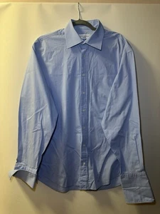 Yves Saint Laurent YSL Men Button Down Dress Shirt Sz L Neck 17 Blue Cotton Poly - Picture 1 of 8
