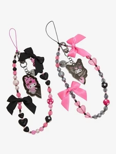 My Melody & Kuromi Beaded Phone Charm 2-pack Set Sanrio Hello Kitty Netflix New - Picture 1 of 2