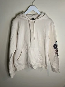 Adidas Fleece Hoodie Womens Cream Floral Sleeve Design & Embroidered Logo Sz M - Picture 1 of 8