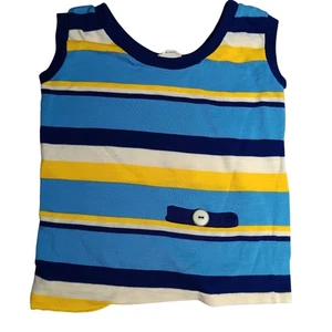 Girls 8 Vintage Top Caprisette Knit Sleeveless Striped Top With Button Detail - Picture 1 of 6