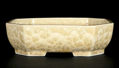 Japanese Bonsai Pot HEIAN SENZAN 6.5"(16.5cm) Yellow Glazed Rectangle K353 - Image 1 of 4