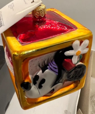 Disney Radko Minnie & Mickey Toy Block Christmas Glass Blown Ornament 1998 box - Image 1 of 4
