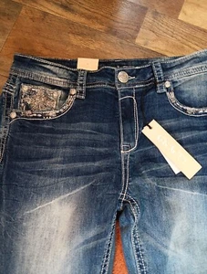 NWT 90 Y2k Grace In LA Denim Jeans Women Embroidered Embellished FlareStretch - Picture 1 of 10