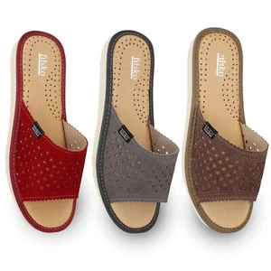 Hausschuhe Damen Leder Pantoletten Pantoffeln Veloursleder Gr. 36-41 filsko