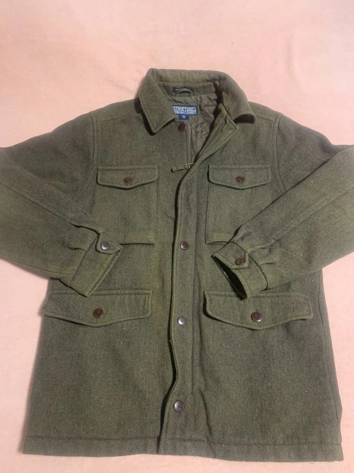 Шерстяное пальто - структура/оливковый/мужской маленький - Изображение 1 из 4