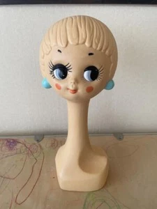 Twiggy Head Mannequin Display Doll Girl Blue Earrings Used - Picture 1 of 4