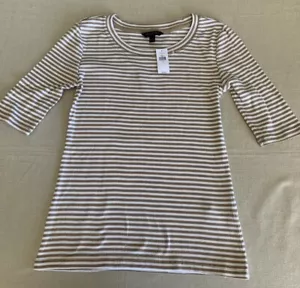 Banana Republic Tan/White Stripe 3/4 Sleeve T-Shirt Womens S - Picture 1 of 4